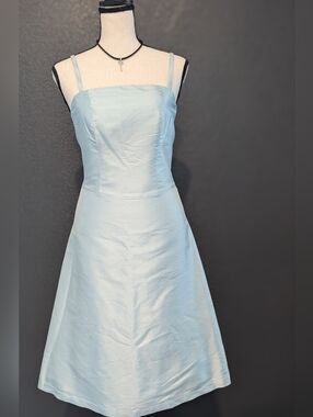 Hennes 100% Silk Baby Blue Midi A-Line Spaghetti Strap Dress